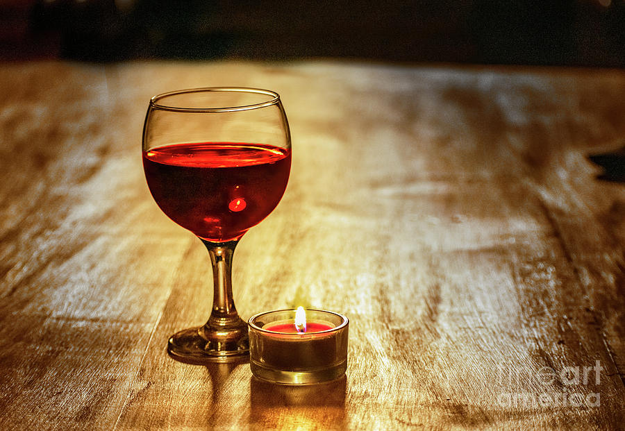 Glass Of Red Wine And Candle Photograph by Nina Ficur Feenan