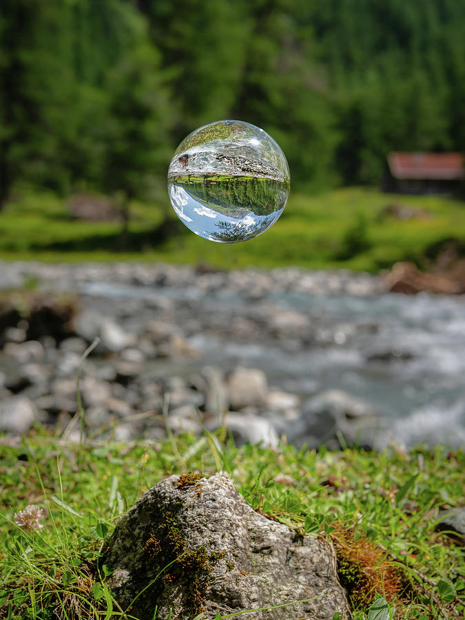 Glass Sphere Floating, River In Austrian Alps Photograph