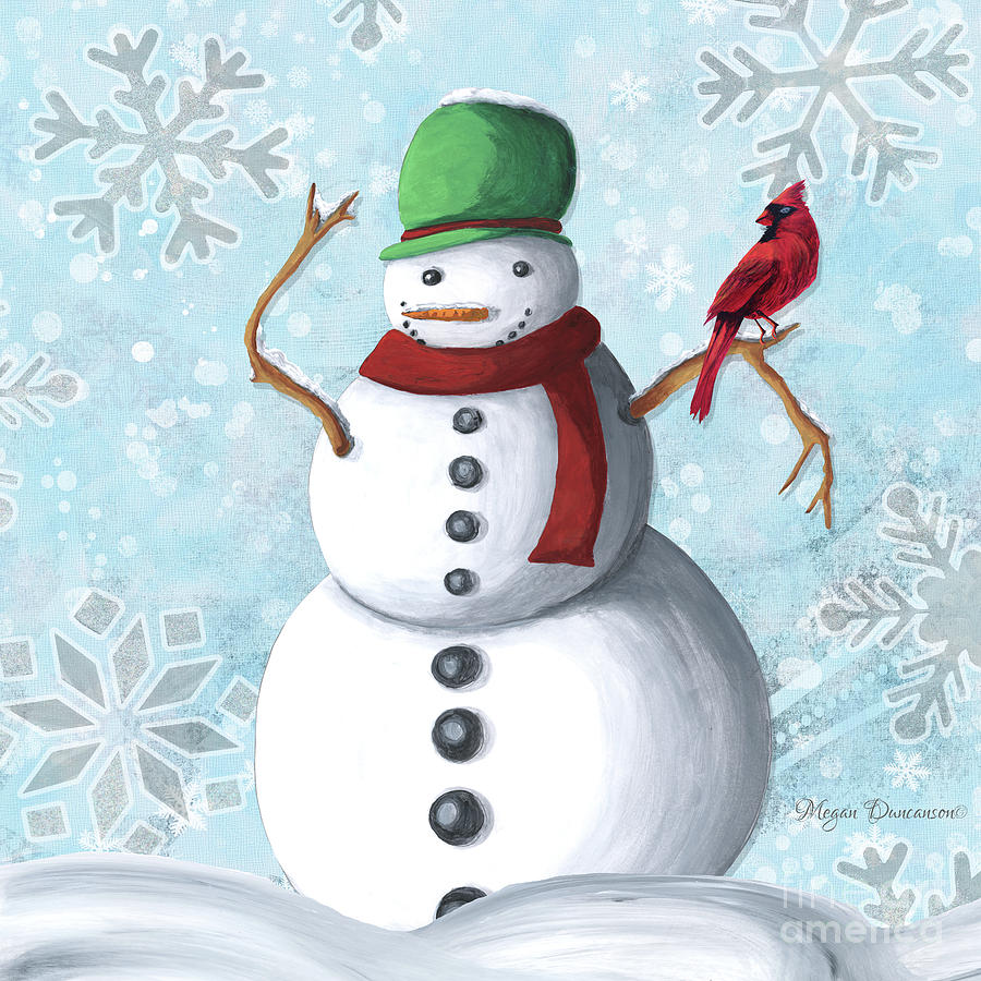 Winter Cheer II Snowman Original Fun, Cheery, Christmas Art By Meganaroon Painting