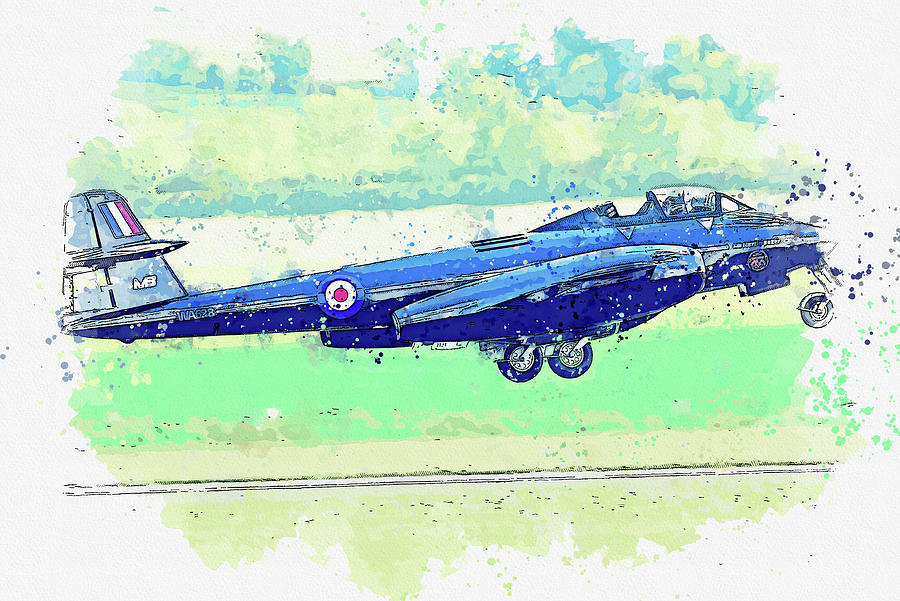 Gloster Meteor T Jet Wa Raf G-jwma Twin Engine Meteor War Planes In Watercolor Ca  By Ahmet Asar Painting