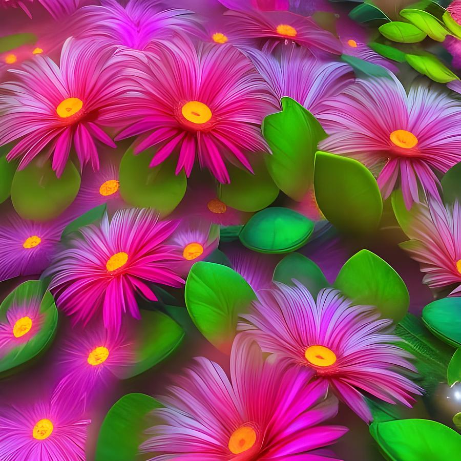 Glowing Pink Flowers #1 Digital Art by Beverly Read