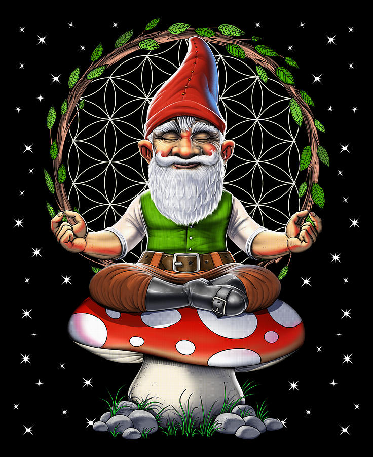 Fantasy Digital Art - Gnome Mushroom Meditation #1 by Nikolay Todorov