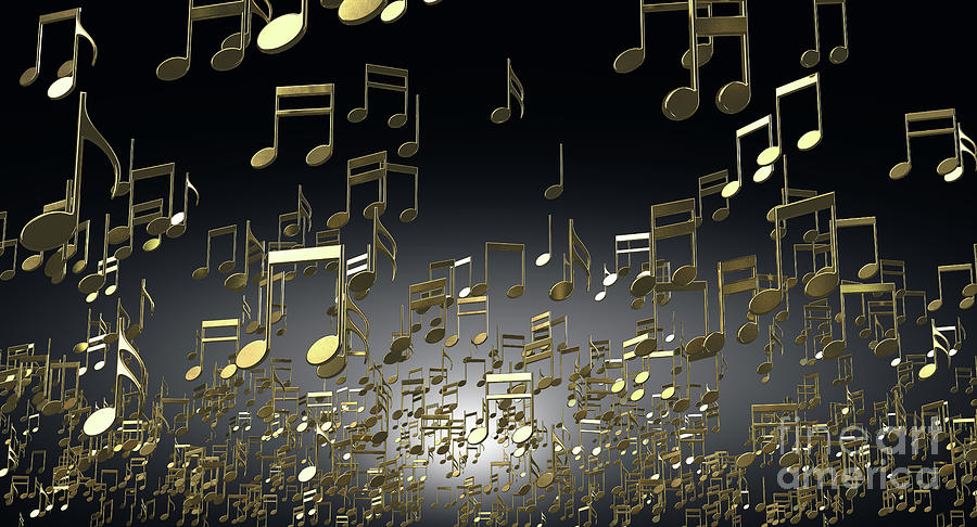 Music Digital Art - Gold Musical Notes Floating #1 by Allan Swart