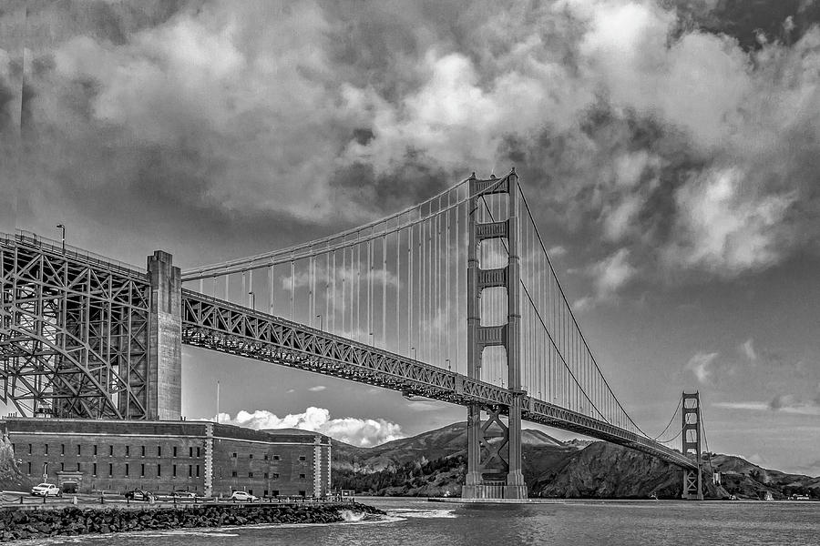 Golden Gate Bridge Photograph - Golden Gate Bridge and Ft Point Black and White by Bill Gallagher