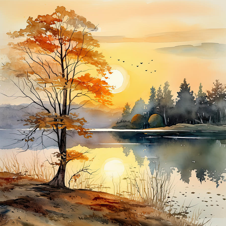 Golden Hour In Autumn - Gold And Gray Art Painting
