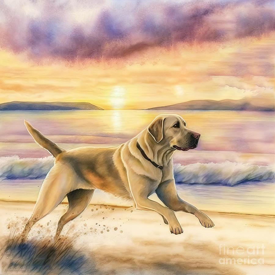 Summer Painting - golden Labrador at beach #2 by N Akkash