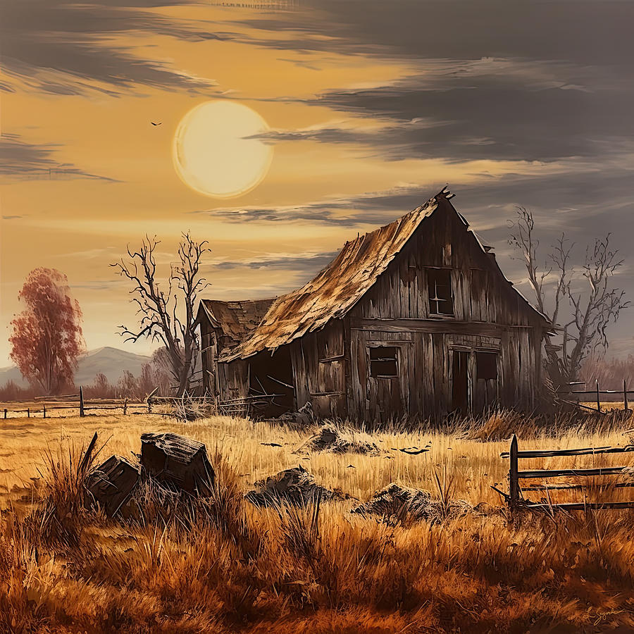 Golden Moon Over the Countryside #1 Digital Art by Lourry Legarde