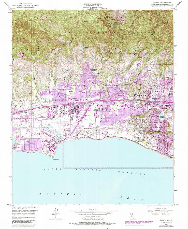 Goleta CA from 1950 Vintage Map High Quality Mixed Media by Vintage Map ...