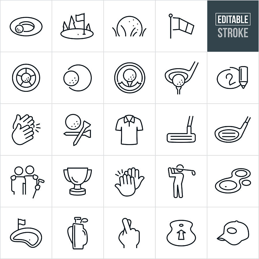 Golf Thin Line Icons - Editable Stroke #1 Drawing by Appleuzr