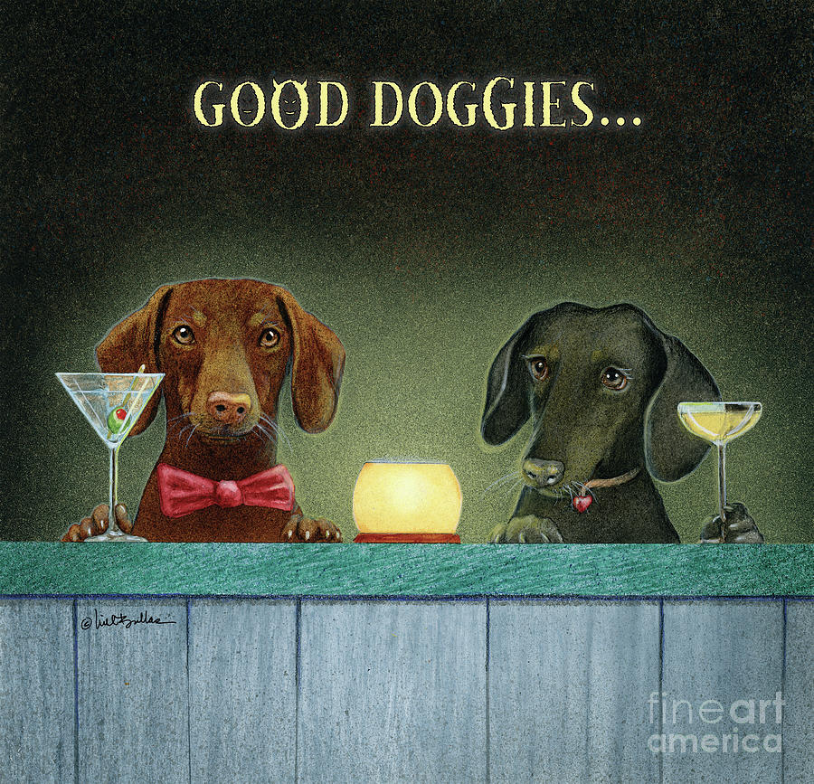 Dachshund Painting - Good Doggies... #2 by Will Bullas