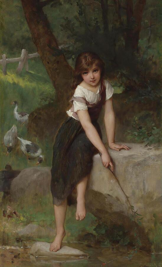 Geese Painting - Goose Girl  #1 by Emile Munier French