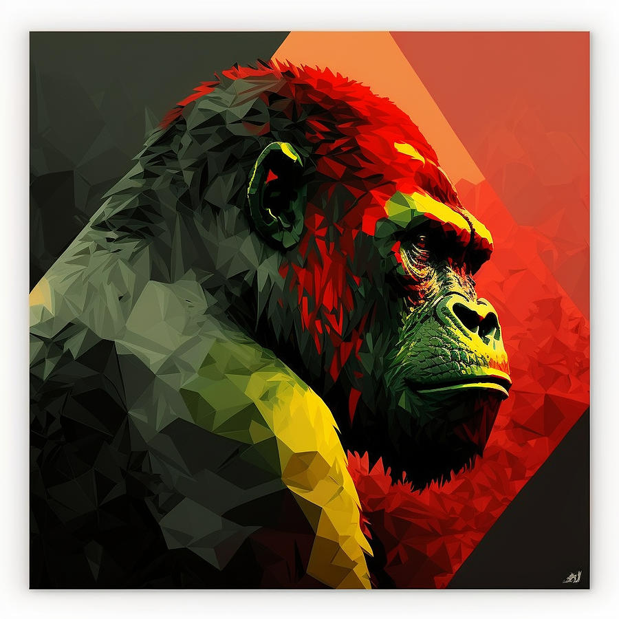 Gorilla  with  kissing  mouth  red  hexagon  monochro by Asar Studios #1 Painting by Celestial Images