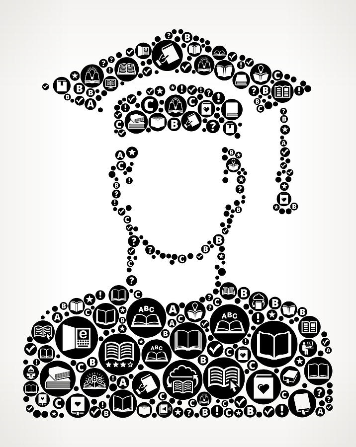Graduating Mans Face Portrait Books and Reading Icon Pattern Background #1 Drawing by Bubaone