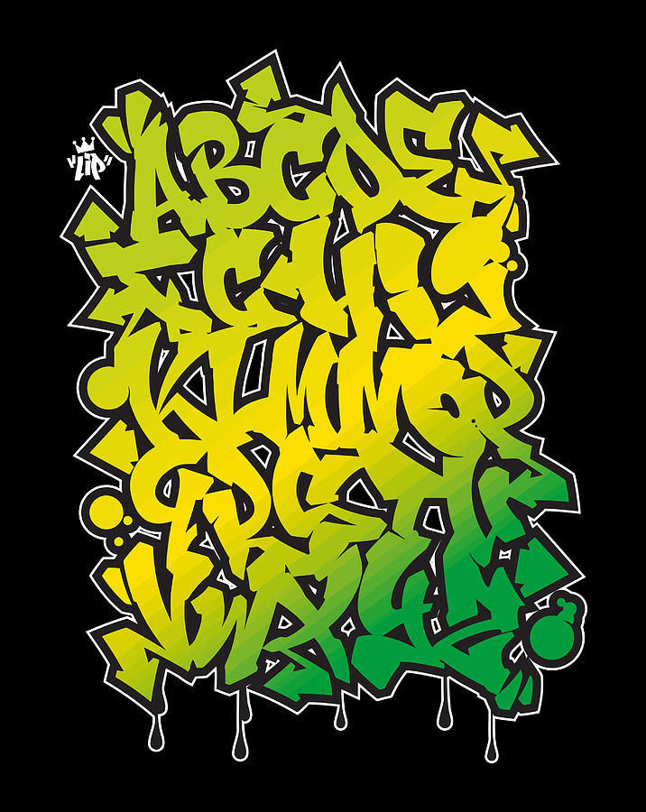 Hand Drawn Bubble Style Graffiti Alphabet Letters Art Print