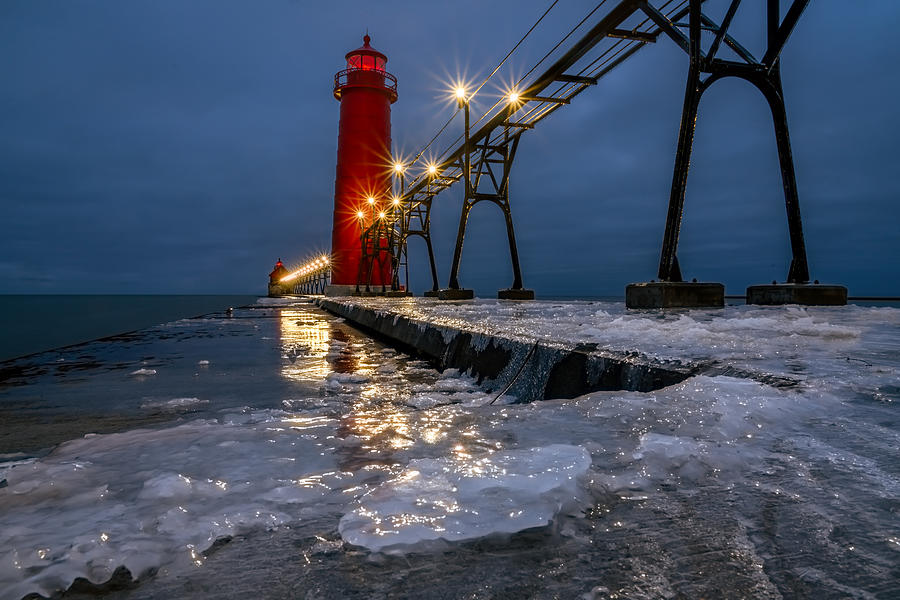 Grand Haven Beach Pier and Lighthouse Photograph by Molly Pate Pixels