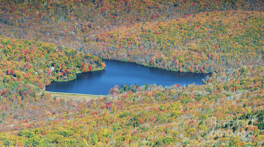 Grandfather Lake with Peak Autumn Colors Aerial View #1 Photograph by David Oppenheimer
