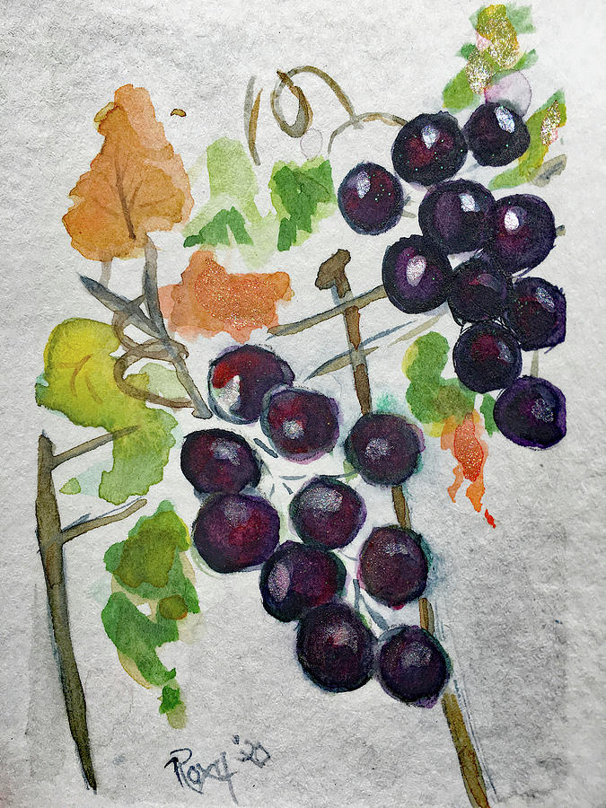 Grapes on the Vine #1 Painting by Roxy Rich