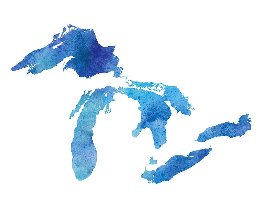 Great Lakes Watercolor Map #1 Drawing by Andrea_Hill
