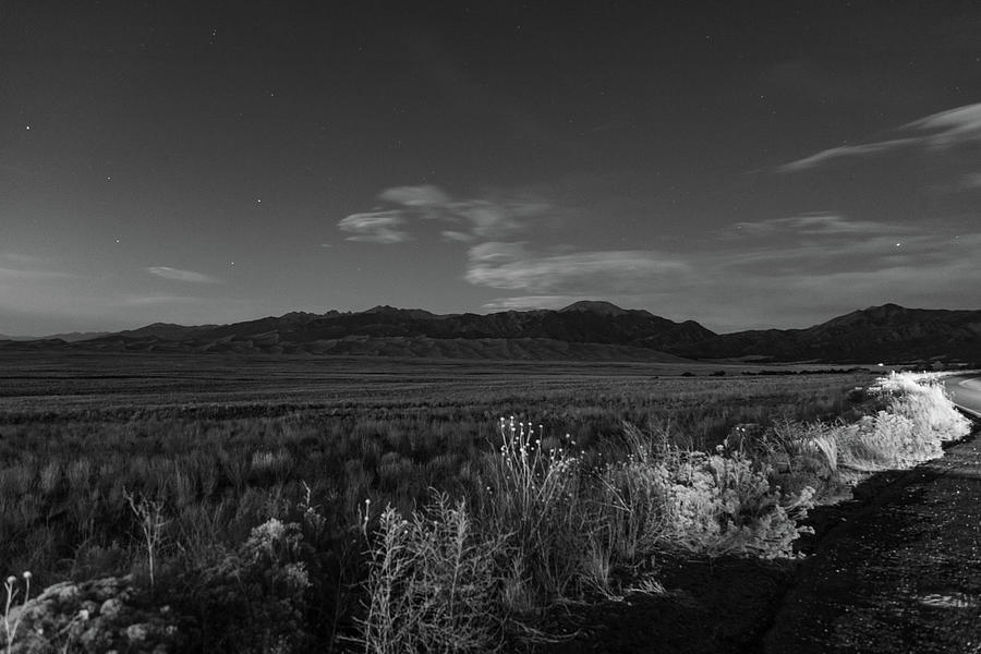 Great Sand Dunes in Colorado at dusk in black and white #1 Photograph by Eldon McGraw