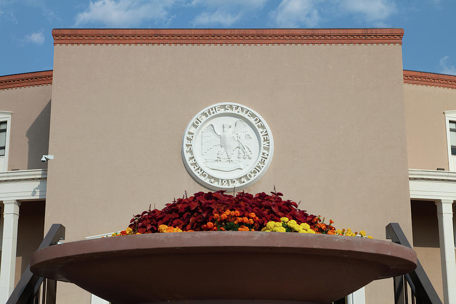 Great seal of New Mexico on the side of the state capitol in Santa Fe New Mexico #1 Photograph by Eldon McGraw