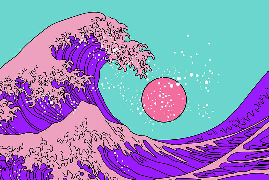 Great Wave in Vaporwave Pop Art style Digital Art by Herbert | Pixels