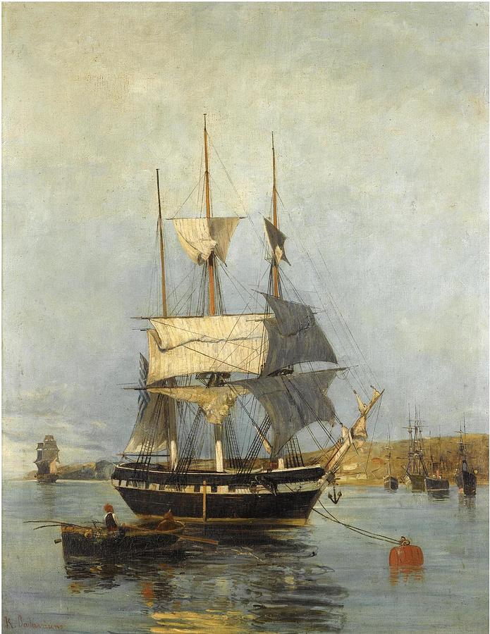 Greek Painting - Greek ship #1 by Konstantinos Volanakis