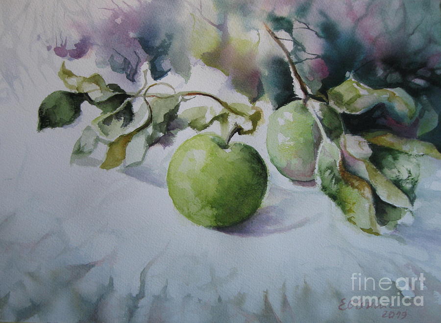 Green apples #1 Painting by Elena Oleniuc