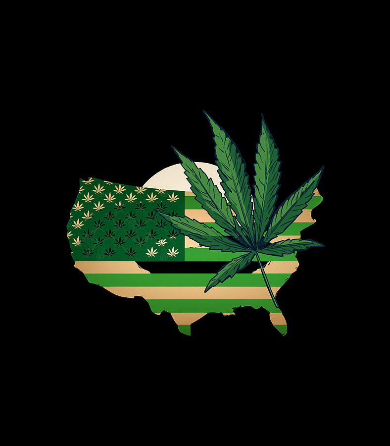 Green Cannabis Leaf American Flag Map Digital Art by Green Cannabis ...