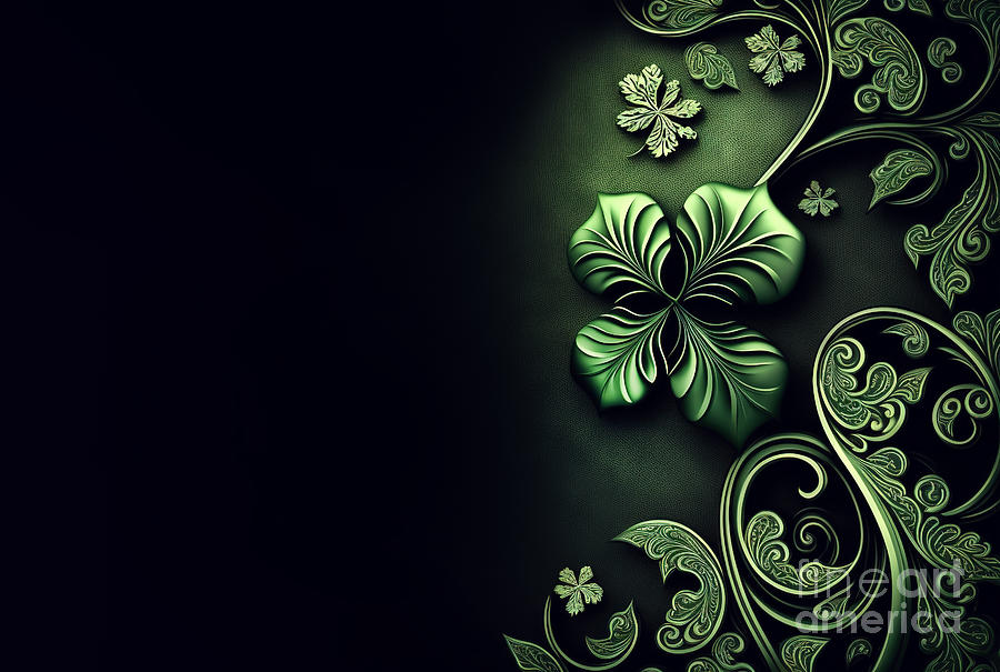 Abstract Photograph - Green clover abstract art for St Patricks Day. Generative AI #1 by Michal Bednarek