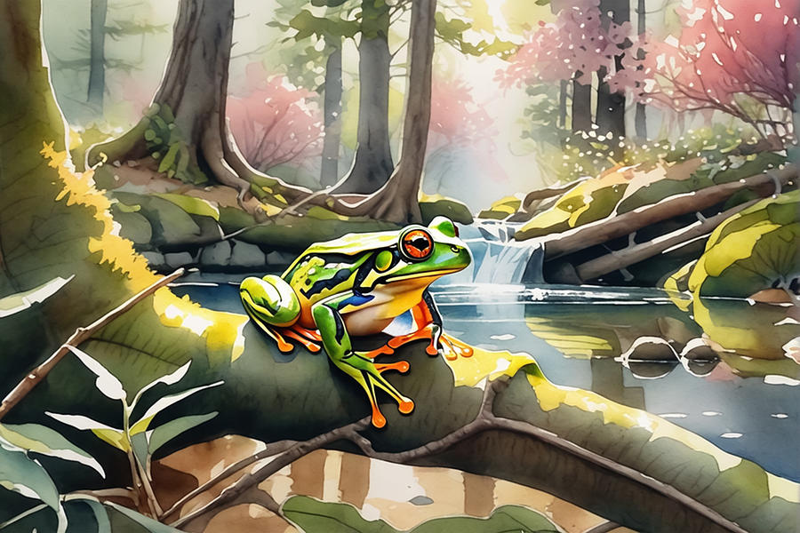 Nature Digital Art - Green Frog #1 by Manjik Pictures