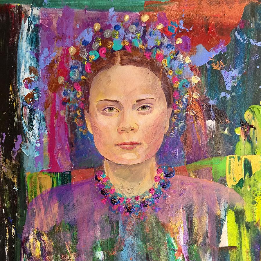 Greta Thunberg Close Up Painting by Jessel Miller - Fine Art America