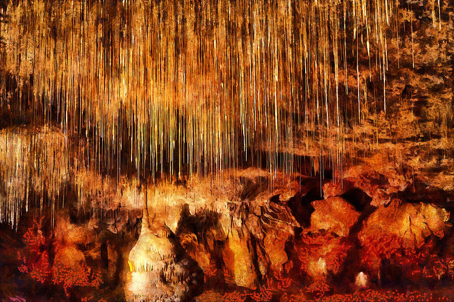 Grotte de Chorange with unique pointed stalactites #1 Digital Art by Gina Koch
