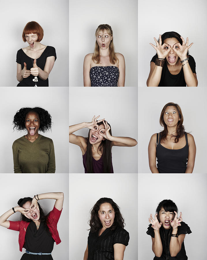 Group of women pulling funny faces #1 Photograph by Flashpop
