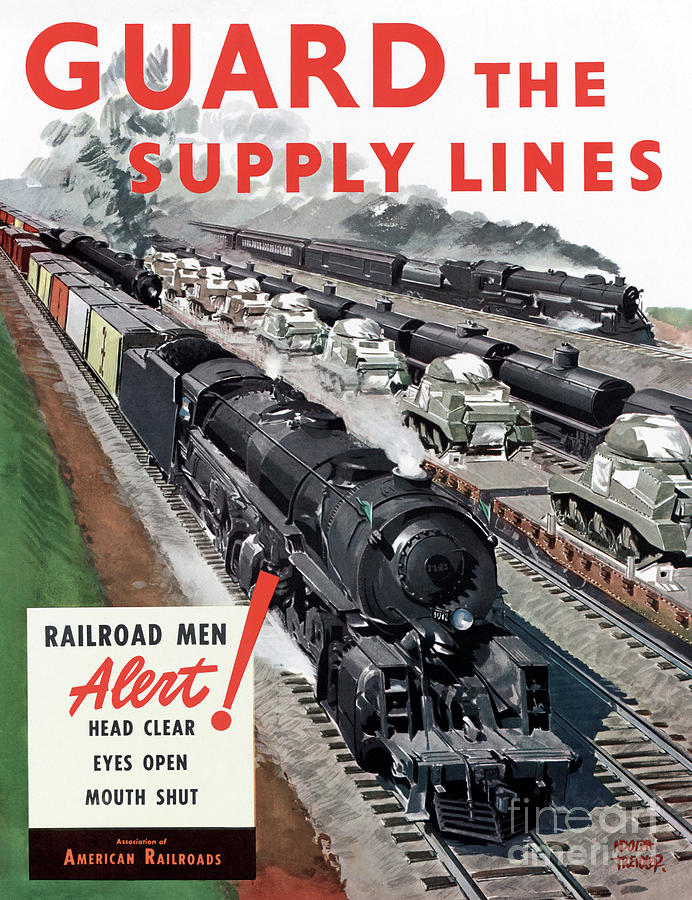 Guard the Supply Lines - Railroad Men - Alert #1 Drawing by Adolph Treidler