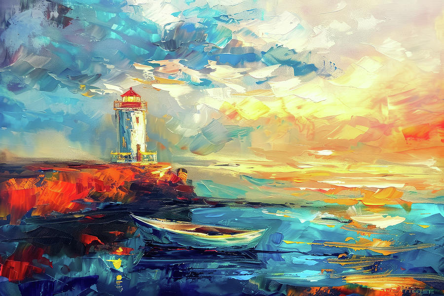 Sunset Digital Art - Guiding Light A Lighthouses Serenade #1 by Boyan Dimitrov