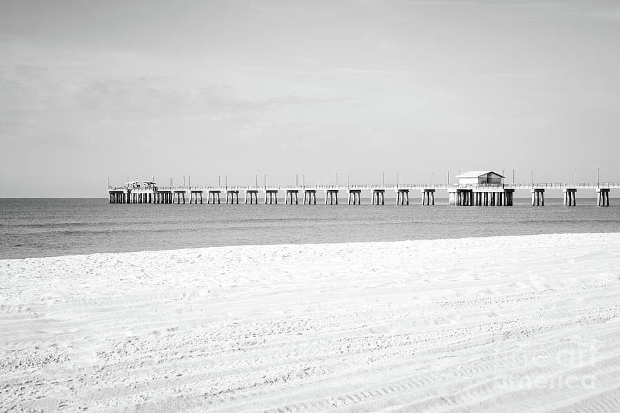 Gulf Shores Beach Pier Black and White Photo #1 Photograph by Paul Velgos