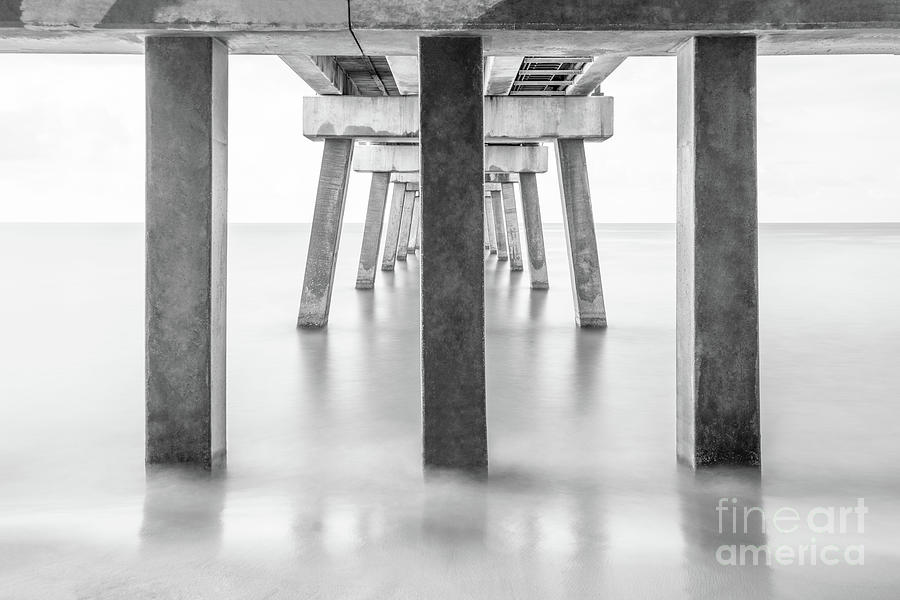 Gulf Shores Pier Pilings Black and White Photo #1 Photograph by Paul Velgos