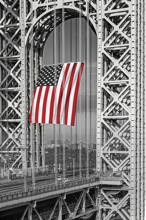 GW Bridge USA Flag #1 Photograph by Susan Candelario