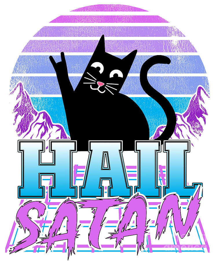 Hail Satan Retrowave Cat Pastel Goth Death Metal Digital Art by Lisa  Stronzi - Pixels