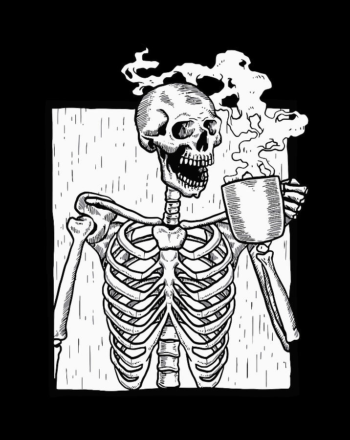 Halloween Coffee Drinking Skeleton Skull Digital Art by Luke Henry