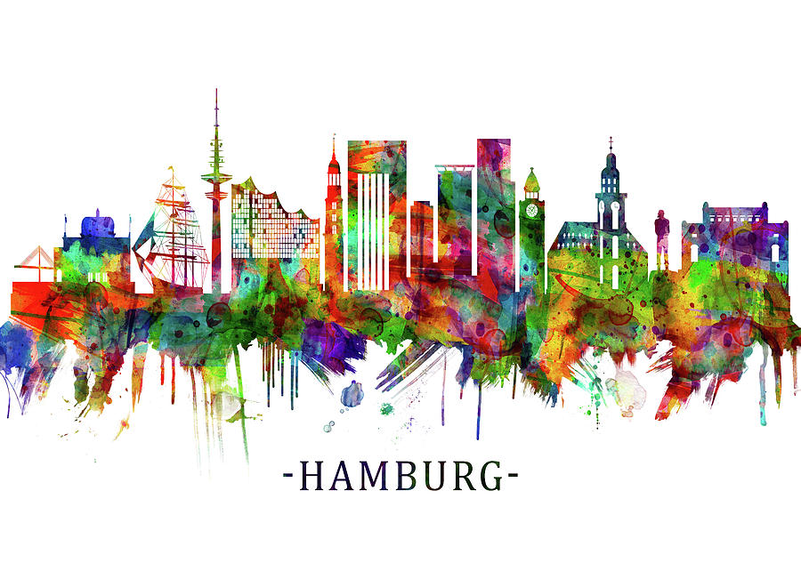 Hamburg Germany Skyline Mixed Media
