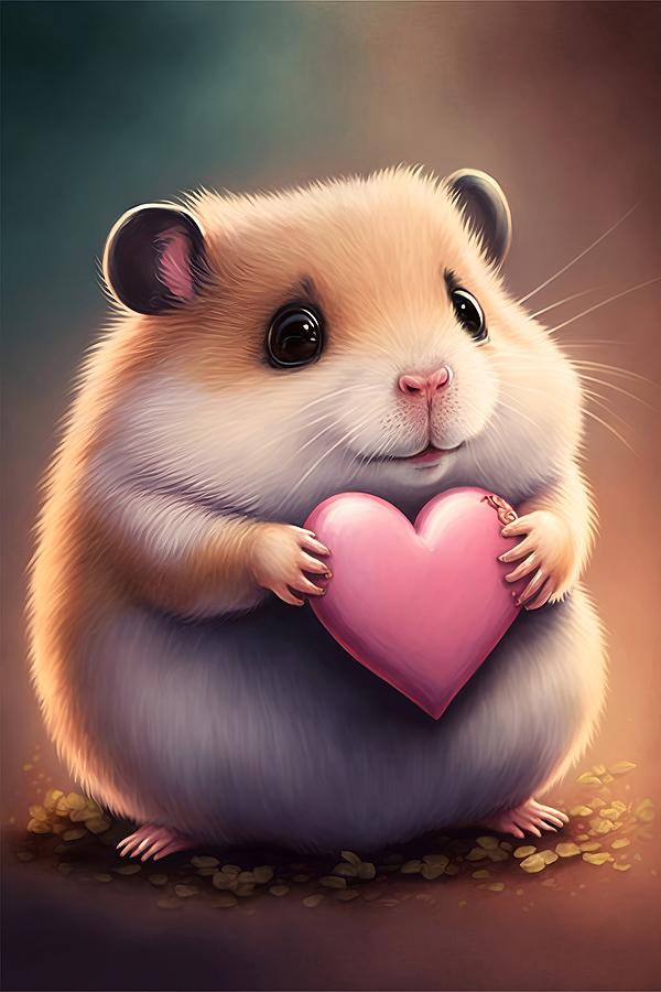 Hamster with Heart 0 Mixed Media by Lilia S