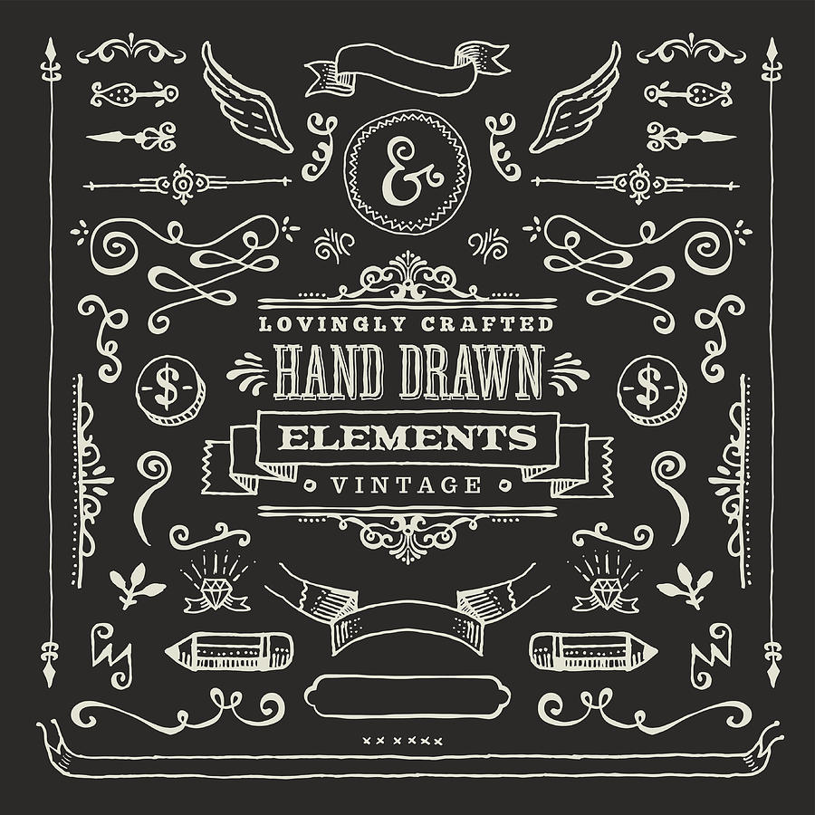 Hand Dawn Blackboard Design Elements #1 Drawing by DavidGoh