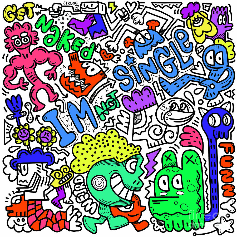 Hand drawn Abstract funny cute Comic characters. doodle Digital Art by ...