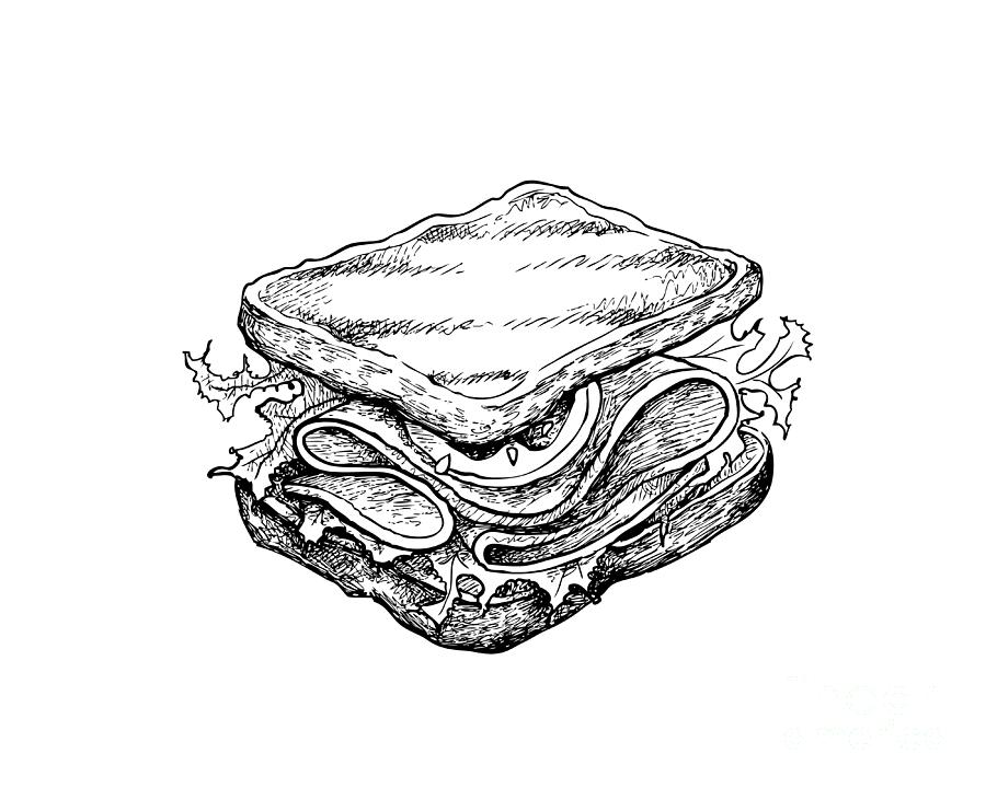 Hand Drawn of Healthy Whole Grain Bread Sandwich Drawing by Iam Nee - Fine  Art America