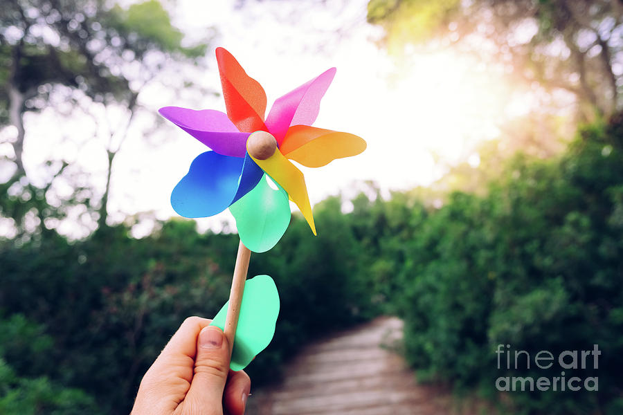 Hand holds a toy pinwheel, concept of inspiration and dreams in freedom. #1 Photograph by Joaquin Corbalan