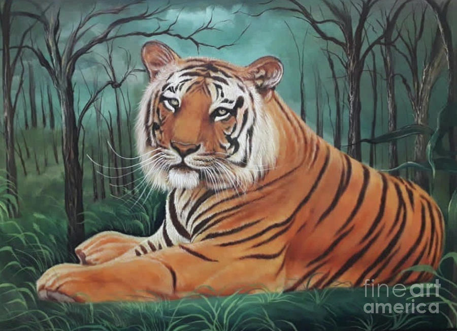 handmade Tiger painting on canvas Painting #1 Painting by Manish Vaishnav
