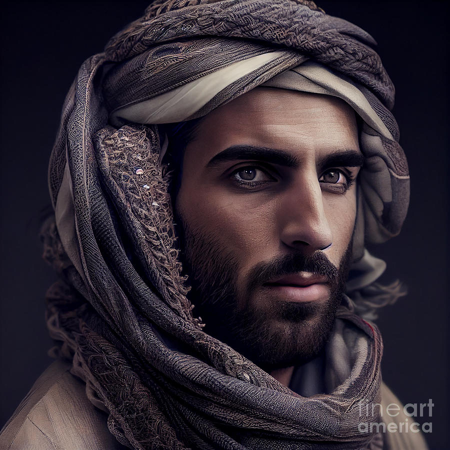 Handsome Arab man wearing keffiyeh or kufiya by Asar Studios Digital ...