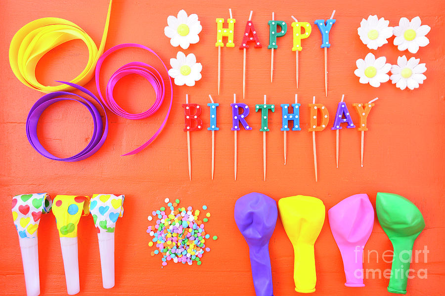 Candy Photograph - Happy Birthday Party Decorations Background #1 by Milleflore Images