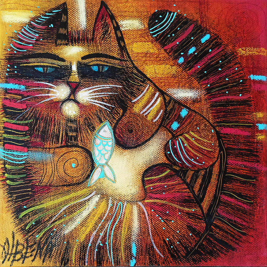 Happy cat #2 Painting by Albena Vatcheva